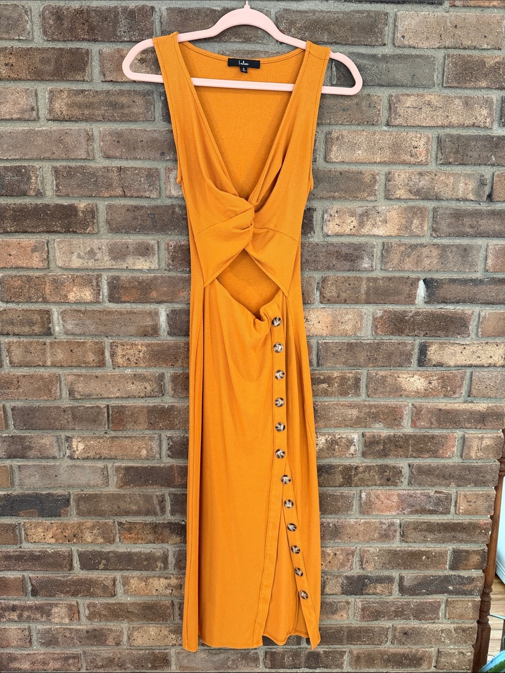 Lulu's Golden Mustard Twist-Front Maxi Dress